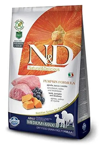 Farmina N&D Grain Free Pumpkin Lamb and Blueberry Adult Food, 2.5 kg (Medium and Maxi) Amanpetshop