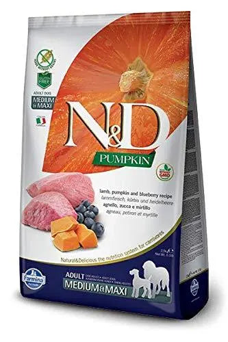 Farmina N&D Grain Free Pumpkin Lamb and Blueberry Adult Food, 2.5 kg (Medium and Maxi) Amanpetshop