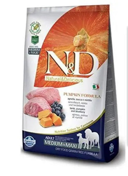 Farmina N&D Grain Free Pumpkin Lamb and Blueberry Dog Food (Adult | Medium and Maxi Breed, 12kg) N&D