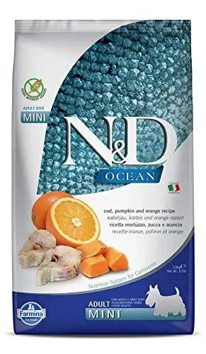 Farmina N&D Ocean Dry Dog Food, Grain-Free, Adult Mini Breed, 2.5-kg, Codfish Pumpkin and Orange Amanpetshop