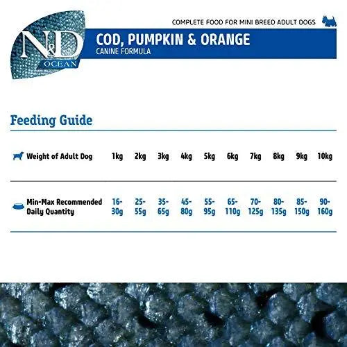 Farmina N&D Ocean Dry Dog Food, Grain-Free, Adult Mini Breed, 2.5-kg, Codfish Pumpkin and Orange Amanpetshop