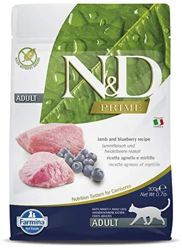 Farmina N&D Prime Dry Cat Food, Adult, Grain-Free, 0.3-kg, Lamb and Blueberry Amanpetshop