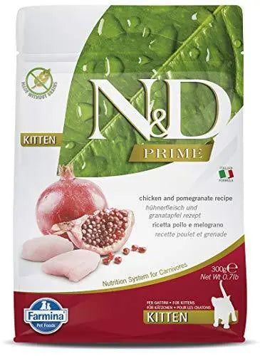 Farmina N&D Prime Dry Cat Food, Kitten, Grain-Free, 0.3-kg, Chicken and Pomegranate Amanpetshop