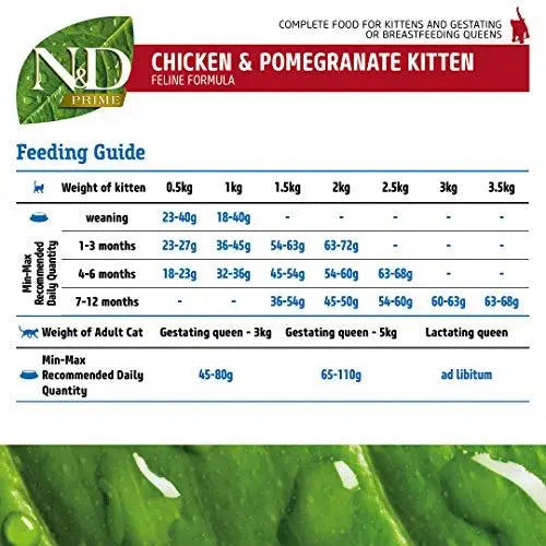 Farmina N&D Prime Dry Cat Food, Kitten, Grain-Free, 0.3-kg, Chicken and Pomegranate Amanpetshop