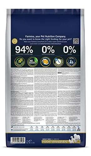 Farmina N&D Quinoa Weight Management Dry Dog Food, Grain-Free, Adult Breed, 2.5-kg, Lamb Broccoli and Asparagus Amanpetshop