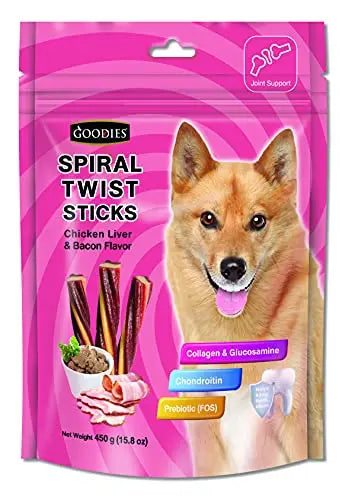 Goodies Dog Energy Treats Spiral Twist Stick Chicken Liver & Bacon Flavor 98% Healthy Snack & Training Treat, Best for Dog (1 x 450g) Amanpetshop-
