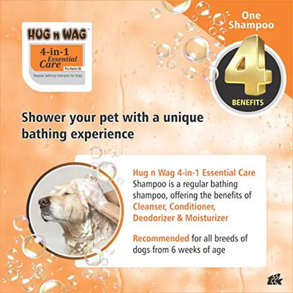 Hug N Wag 4-in-1 Essential Care Shampoo for Dogs, 500 ml Amanpetshop