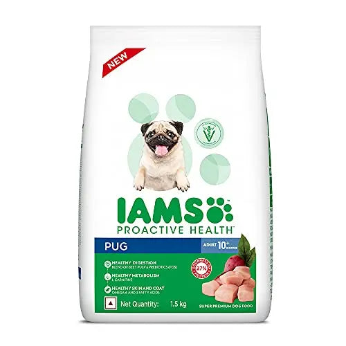 IAMS_MARS Proactive Health for Adult (1.5+ Years) Pug Premium Dry Dog Food, 1.5 Kg, Brown Amanpetshop