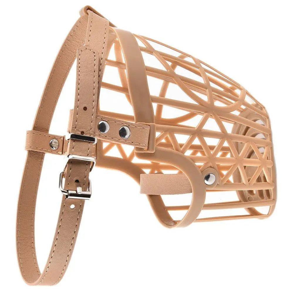 Jacky Treats Adjustable Strap Muzzle Cum Mouth Cover and Basket Cage and Pet Safety Collar for Dog, Puppy, Cat (Beige, Large) 7 no. Amanpetshop