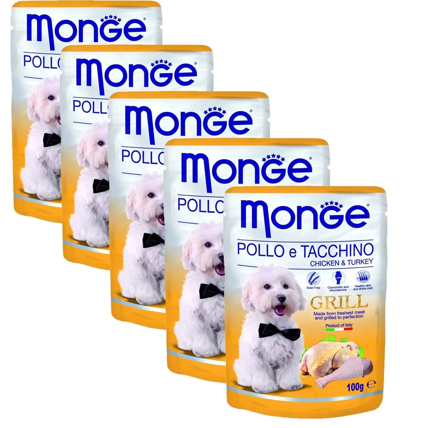 MONGE GRILL - CHUNKS WITH CHICKEN & TURKEY (Pack of 5) all4pets