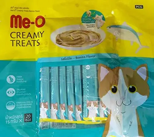 Me-O Fins Fur and Feathers Creamy Treat (Bonito Flavor) -Pack of 20 Sticks Amanpetshop