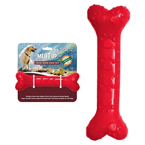 Meat Up Non-Toxic Rubber Dog Chew Bone Toy, Puppy/Dog Teething Toy (Medium) - 5 inches Meat Up