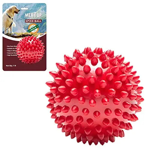 Meat Up Non-Toxic Rubber Stud Spike Hard Ball Chew Toy, Puppy/Dog Teething Toy - 3 inches Meat Up