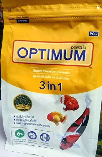 Optimum 3 in 1 Super Premium Formula Fish Food for Carp, Goldfish and Cichlid Spirulina 6% Floating Type Small Pellet (400g) with Free Pop - Up Amanpetshop