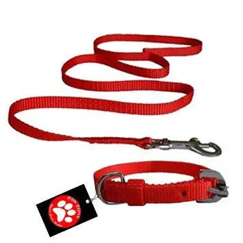 Pawzone Nylon Red Leash With Collar Set For Puppy Pawzone