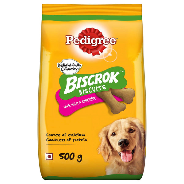 Pedigree Biscrok Biscuits Dog Treats (Above 4 Months), Milk and Chicken Flavor, 500g pack of 2 Amanpetshop