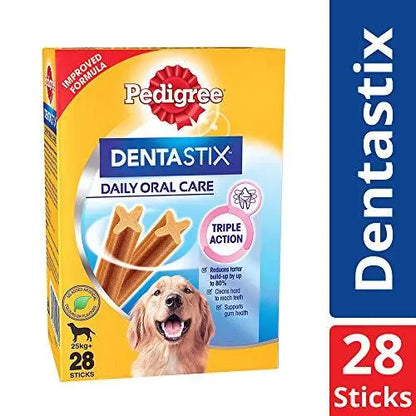 Pedigree Dentastix (Value) Oral Care Dog Treat for Adult Large Breed (25 kg+) Dogs, Monthly Pack (28 Sticks) Pack of 4 Amanpetshop-