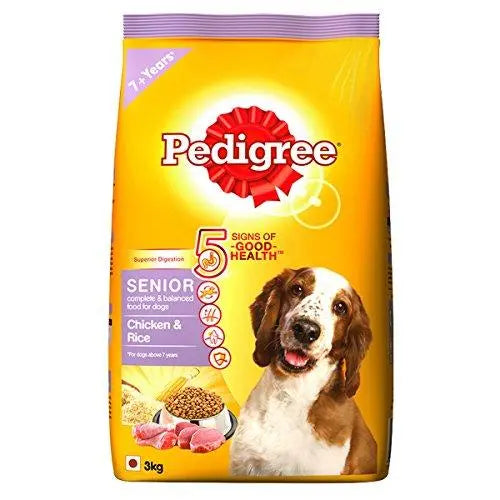 Pedigree Dry Dog Food, Chicken & Rice for Senior Dogs (7 Years+)  3 kg Pack Amanpetshop-