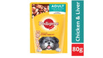 Pedigree Gravy Adult Dog Food Chicken _ Liver Chunks Chicken 80 g Dry Dog Food  (Pack of 24) Amanpetshop-