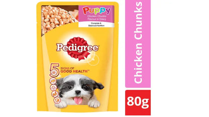 Pedigree Puppy Chicken Chunks Gravy Pouch Dog Food - 80 Gm (Pack Of 24) Chicken 2.5 kg Wet Dog Food Amanpetshop-
