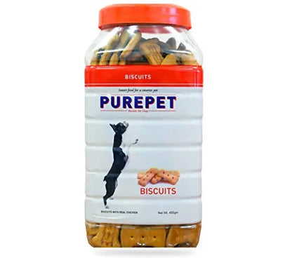 Purepet Treat Combo Offer - Chicken Flavor Biscuit Jar (2 x 455g) + Munchy Sticks, Chicken Flavor (2 x 400g) - Pack of 4 Amanpetshop