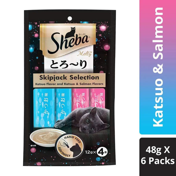 Sheba Melty Cat Snack Food, Katsuo & Katsuo-Salmon, 6 Packs (6 x 48g) Sheba
