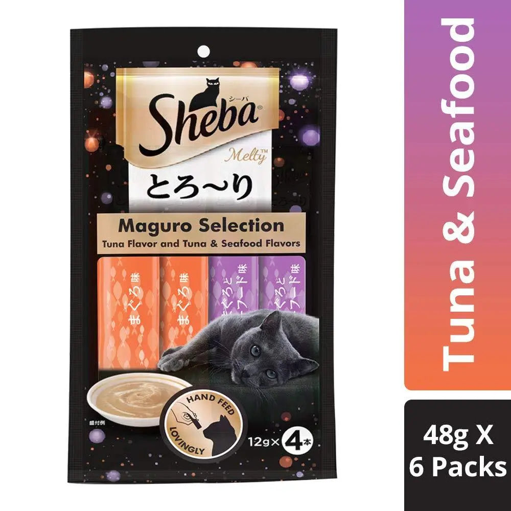 Sheba Melty Cat Snack Food, Tuna & Tuna-Seafood, 6 Packs (6 x 48g) Sheba