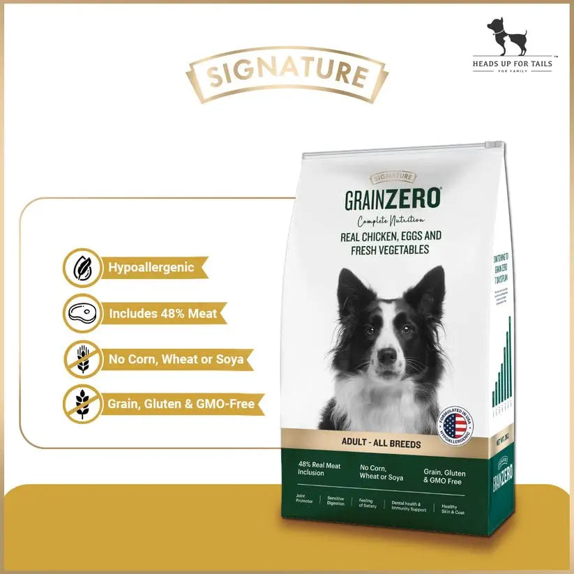 Signature Grain Zero Adult Dog Dry Food - 12 kg - Real Chicken, Eggs and Fresh Vegetables | Grain, Gluten & GMO Free Amanpetshop-