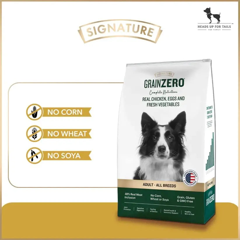 Signature Grain Zero Adult Dog Dry Food - 3 kg - Real Chicken, Eggs and Fresh Vegetables | Grain, Gluten & GMO Free Amanpetshop-