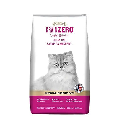 Signature Grain Zero Persian and Long Coat Cat Dry Food - 1.2 kg - Ocean Fish, Sardine and Mackeral | Omega 3 & Omega 6, Fatty Acids Formula Grain Zero