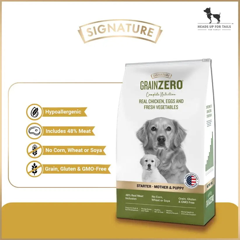 Signature Grain Zero Starter Mother & Puppy Dog Dry Food - 12 kg - Real Chicken, Eggs and Fresh Vegetables | Grain, Gluten & GMO Free Amanpetshop-