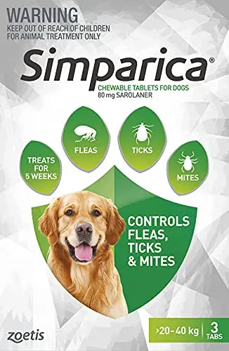 Simparica 80mg Chewable Tablets For Dogs >20-40 kg pack of 1 Amanpetshop