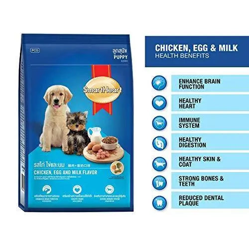 Smart Heart Puppy Dog Food Dry Chicken Egg and Milk, 3 kg Amanpetshop