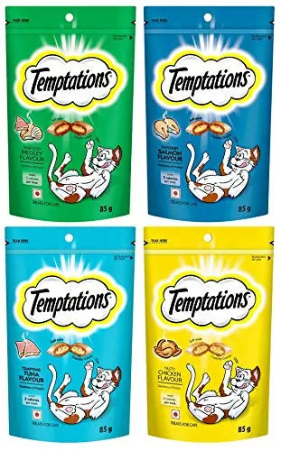 Temptations Cat Treat, Tasty Chicken Flavour - 85 g & Tuna & Medley&Salmon Amanpetshop