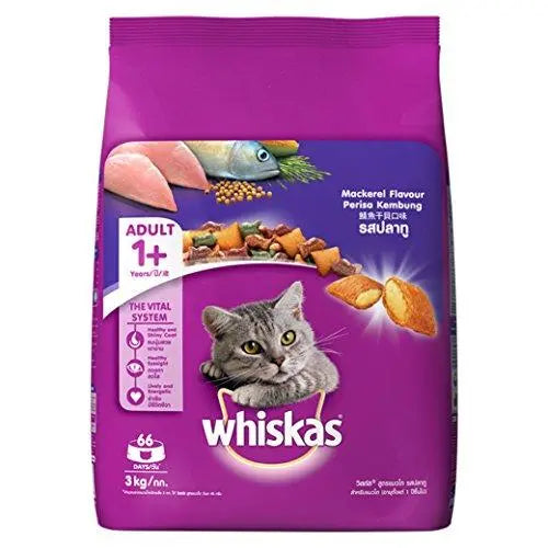 Whiskas Adult Dry Cat Food, Mackerel flavour  3 kg Pack Amanpetshop-