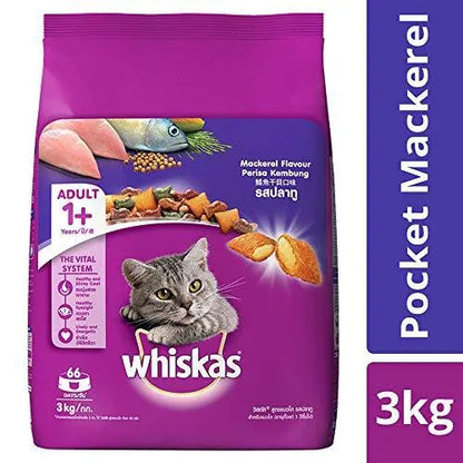 Whiskas Adult Dry Cat Food, Mackerel flavour  3 kg Pack Amanpetshop-