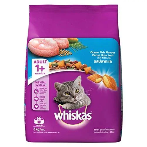 Whiskas Adult Dry Cat Food, Ocean Fish flavour  3 kg Pack Amanpetshop-