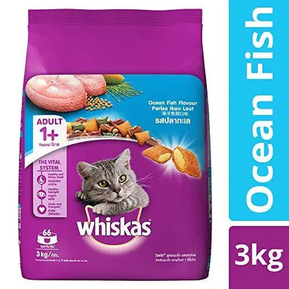 Whiskas Adult Dry Cat Food, Ocean Fish flavour  3 kg Pack Amanpetshop-