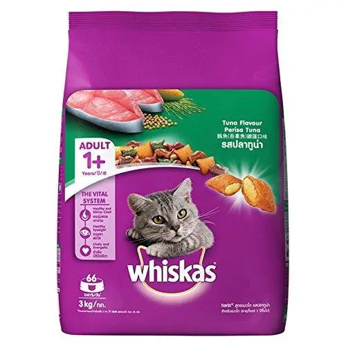 Whiskas Dry Cat Food, Tuna flavour for Adult cats (+1 year)  3 kg Pack Amanpetshop-