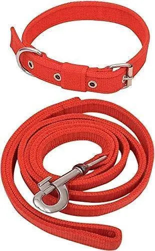 adidog Dog Neck Collar Belts and Leash Set (Red Color, Waterproof, Medium, Leash Size 1.5M-2M) Amanpetshop