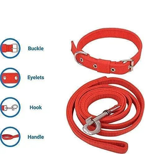 adidog Dog Neck Collar Belts and Leash Set (Red Color, Waterproof, Medium, Leash Size 1.5M-2M) Amanpetshop